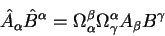 \begin{displaymath}
\hat A_{\alpha} \hat B^{\alpha}=
\Omega_{\alpha}^{\beta}\Omega_{\gamma}^{\alpha} A_{\beta} B^{\gamma}
\end{displaymath}