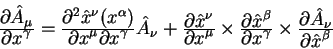 \begin{displaymath}
\begin{array}{l}
{\displaystyle \partial \hat A_{\mu}\over\d...
... A_{\nu}\over\displaystyle\partial \hat x^{\beta}}
\end{array}\end{displaymath}