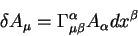 \begin{displaymath}
\delta A_{\mu}= \Gamma^{\alpha}_{\mu \beta} A_{\alpha} dx^{\beta}
\end{displaymath}