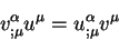 \begin{displaymath}
v^{\alpha}_{; \mu} u^{\mu} = u^{\alpha}_{; \mu} v^{\mu}
\end{displaymath}